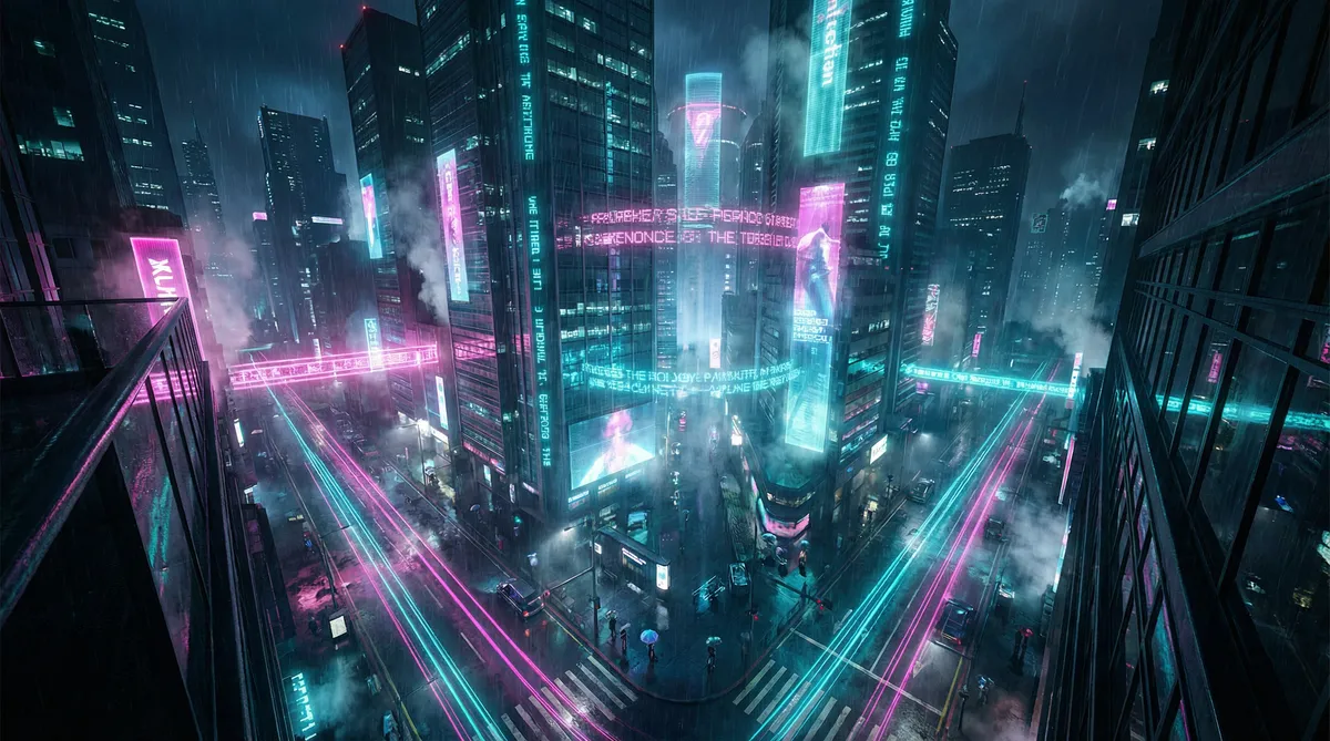 兽兽门 竖屏短剧平台首页背景 - 赛博朋克都市夜景